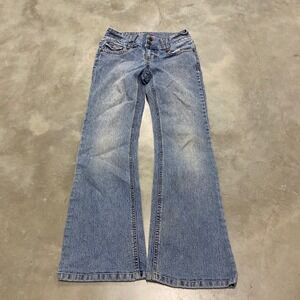 Rewind Girls Flare Leg Jeans Medium Wash Embroidered Heart Floral Size 10